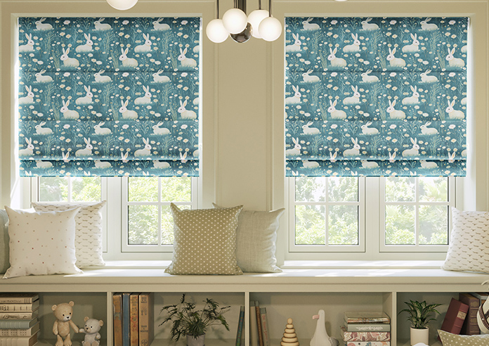 Bunny Meadows, Teal - Roman Blind - Image 3